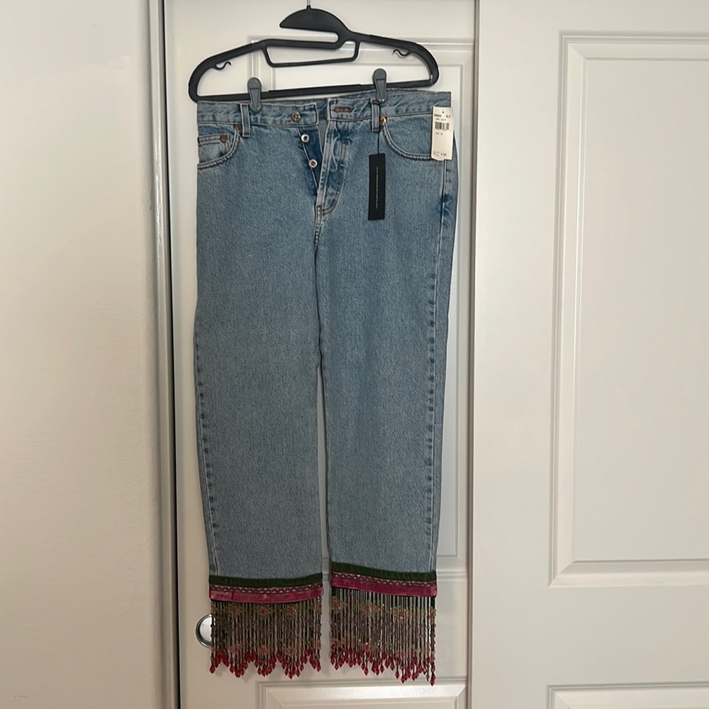 ABS by Allen Schwartz Size 10 jeans with vintage style beaded fringe